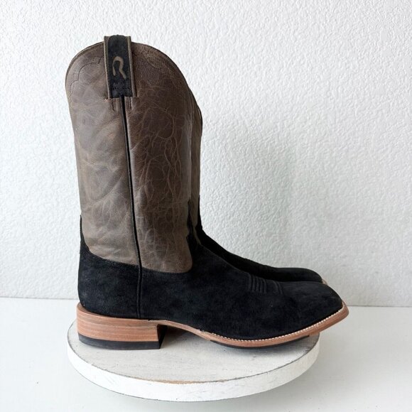 Rod Patrick Mens Cowboy Boots 12.5 D Black Pig Suede Leather Western Square Toe - Picture 3 of 12